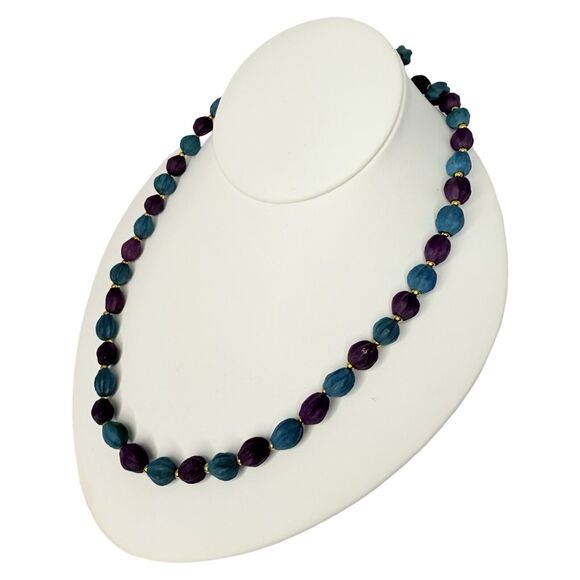 Purple & Teal Dyed Seed Beaded Long Layering Necklace 32" Chain Jewelry - Picture 4 of 11